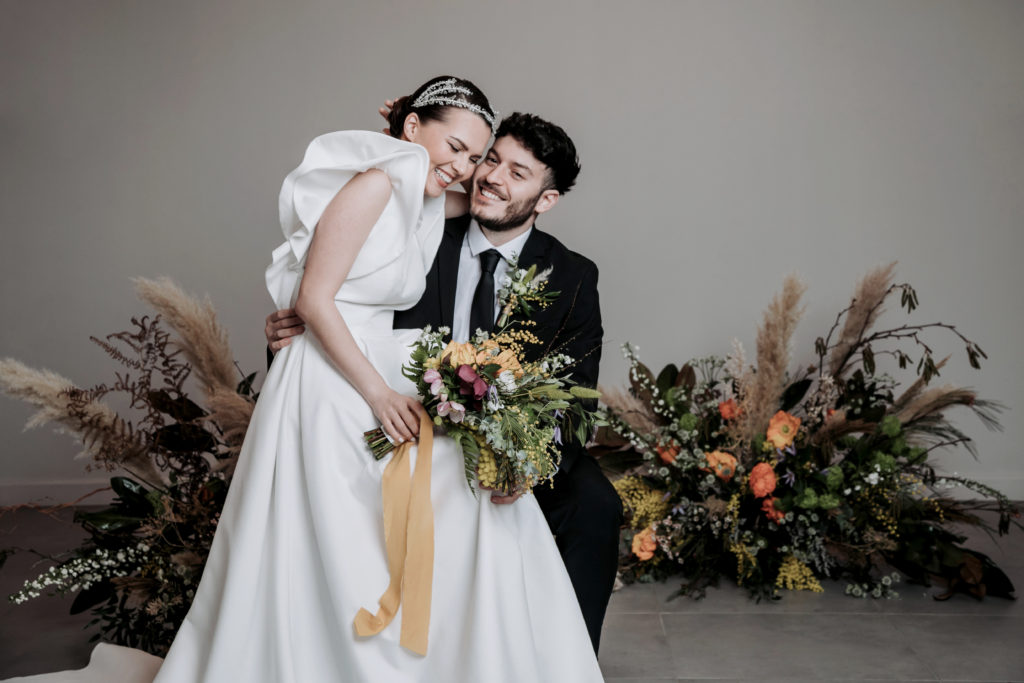 Editorial photograph of bride wearing wedding dress for a modern country wedding
