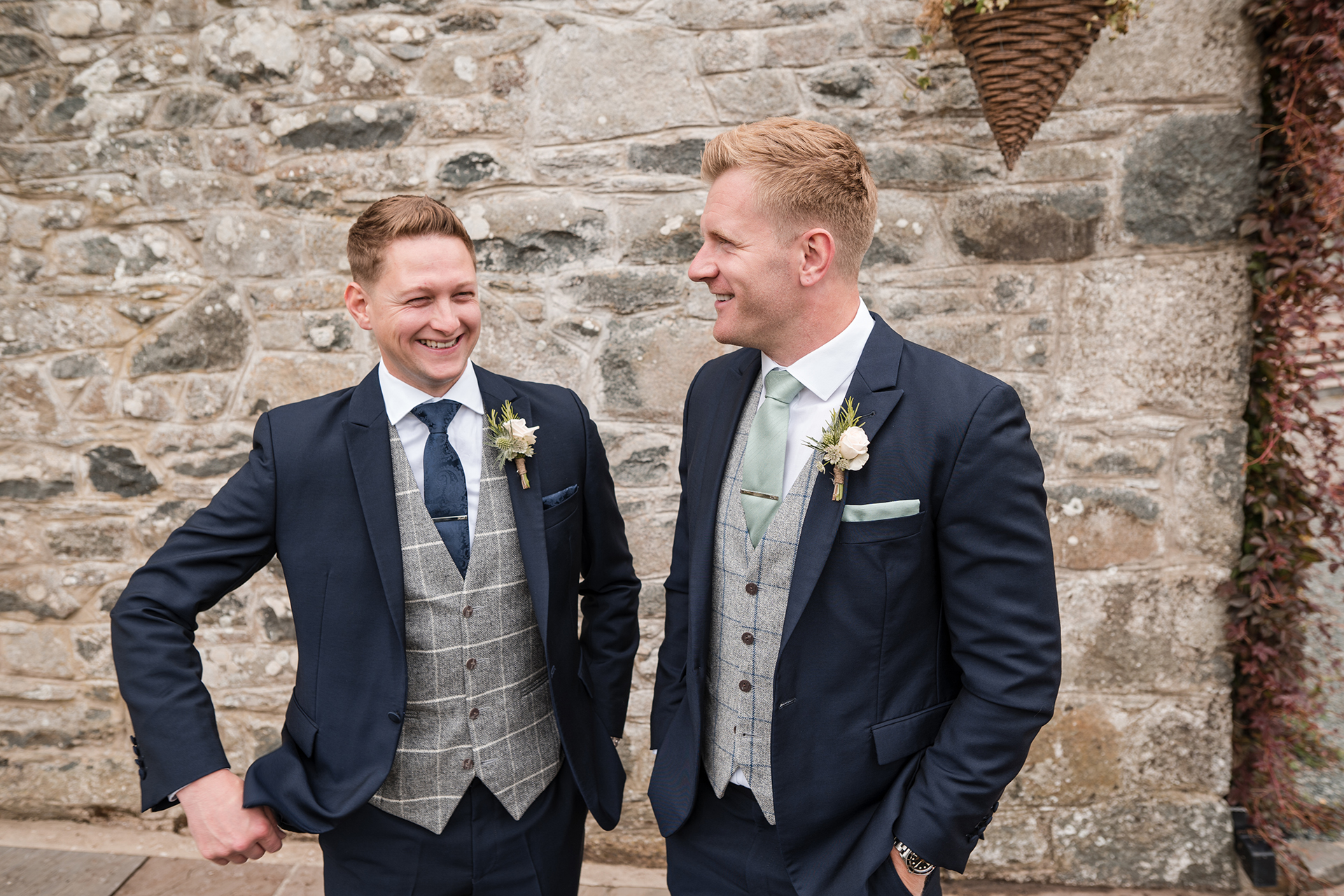 groom and best man Woodland wedding wales