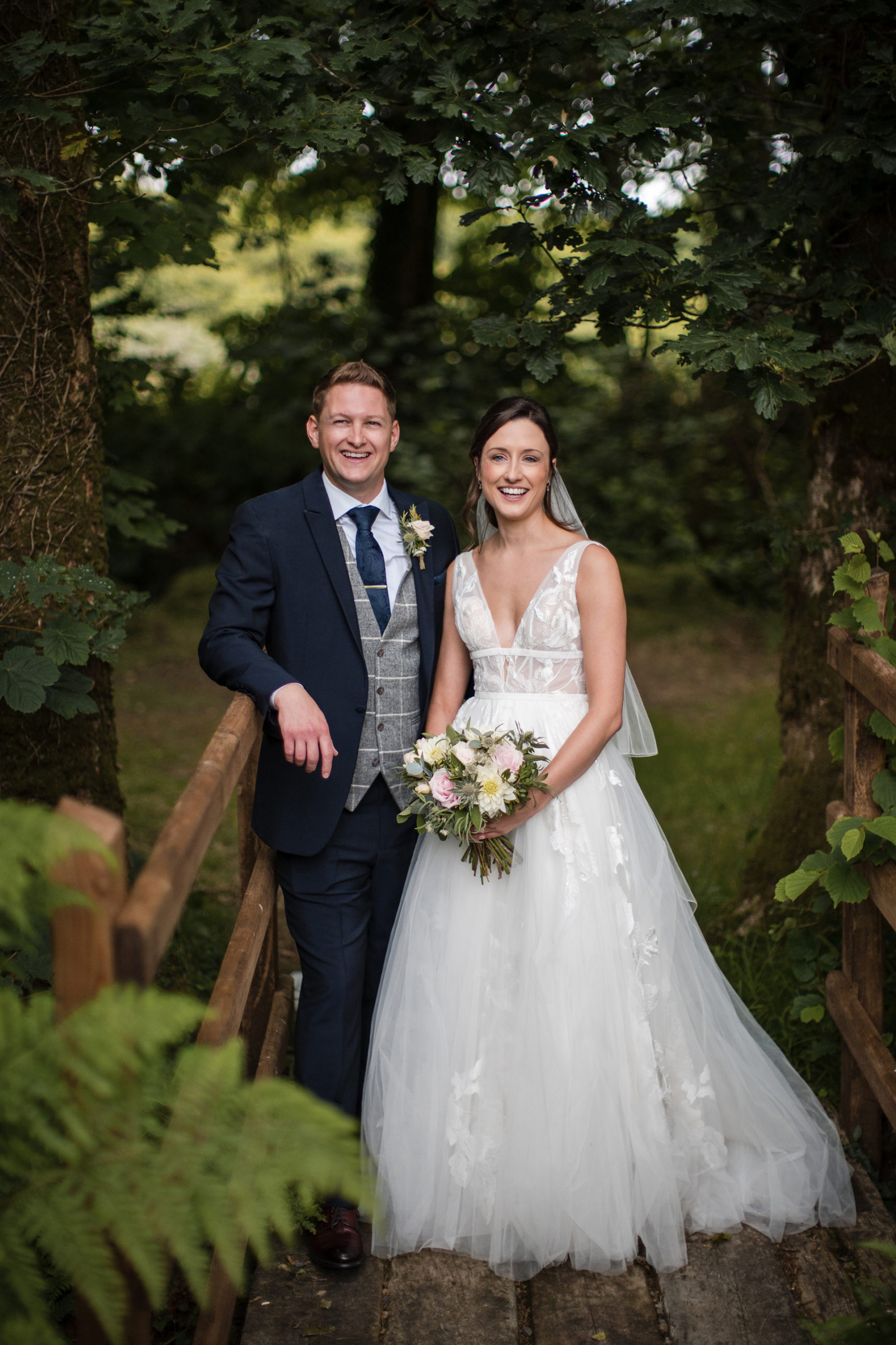 alison and matt at their woodland wedding