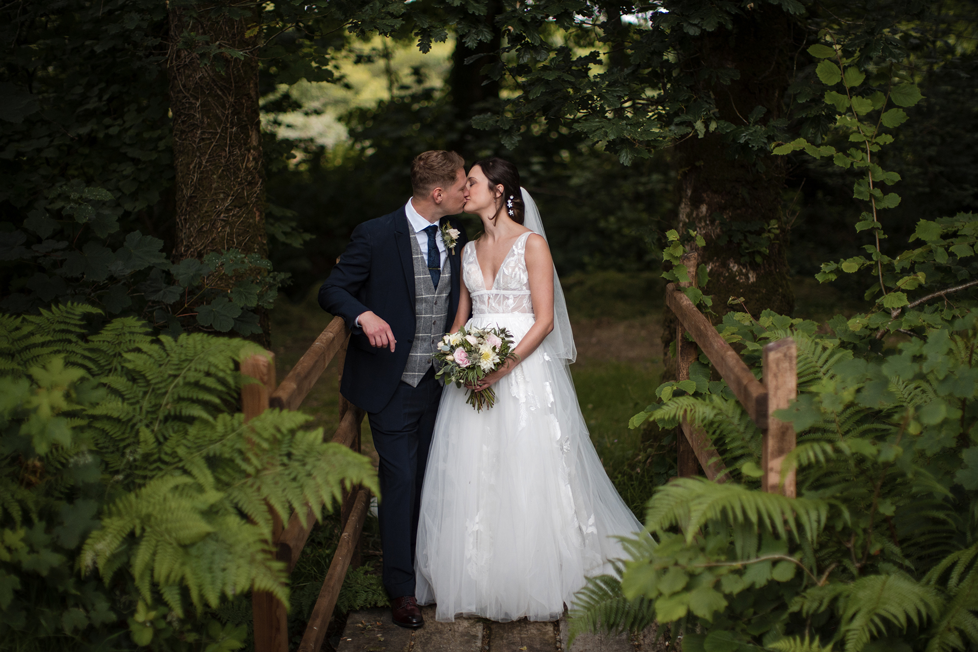 alison and matt at their woodland wedding