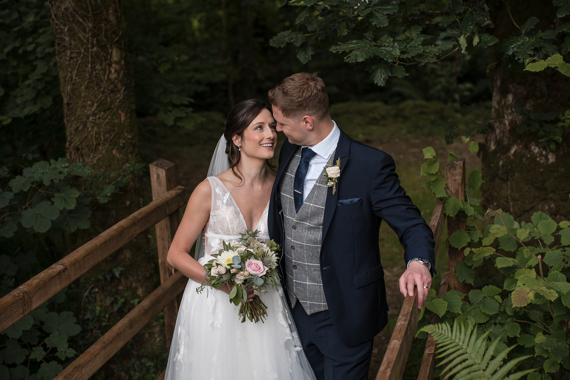 alison and matt at their woodland wedding