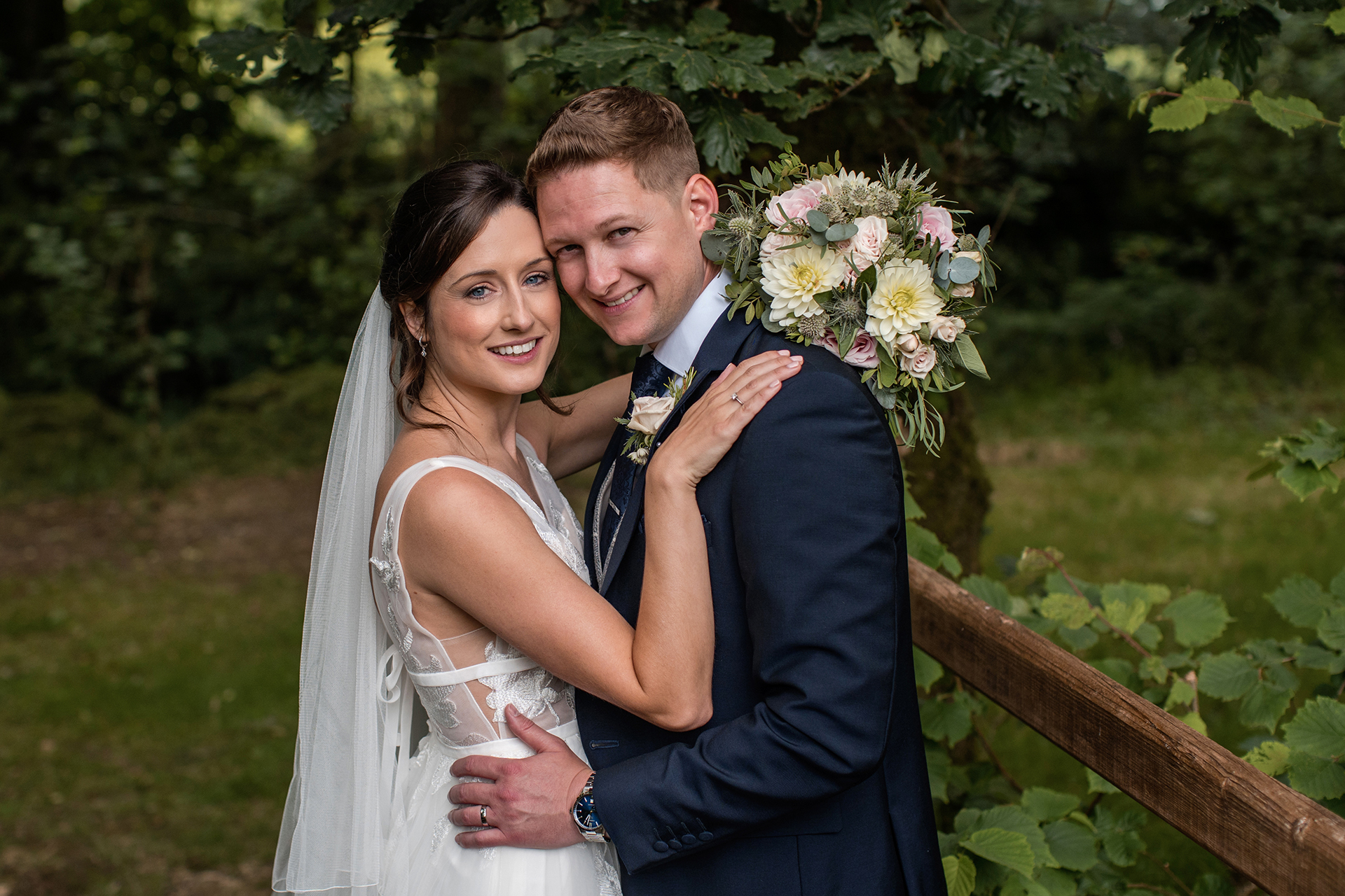 alison and matt at their woodland wedding