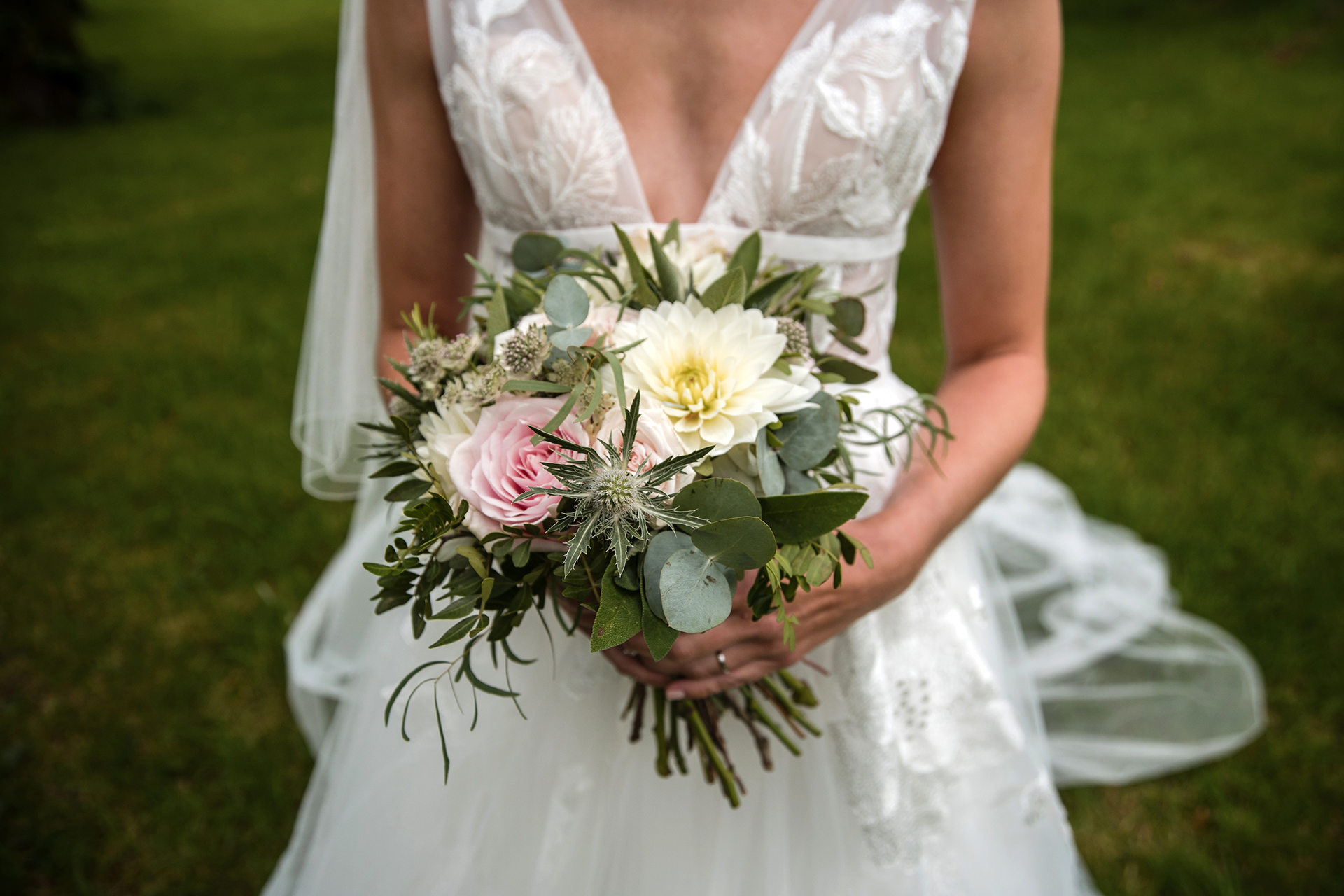 alison at her woodland wedding to matt