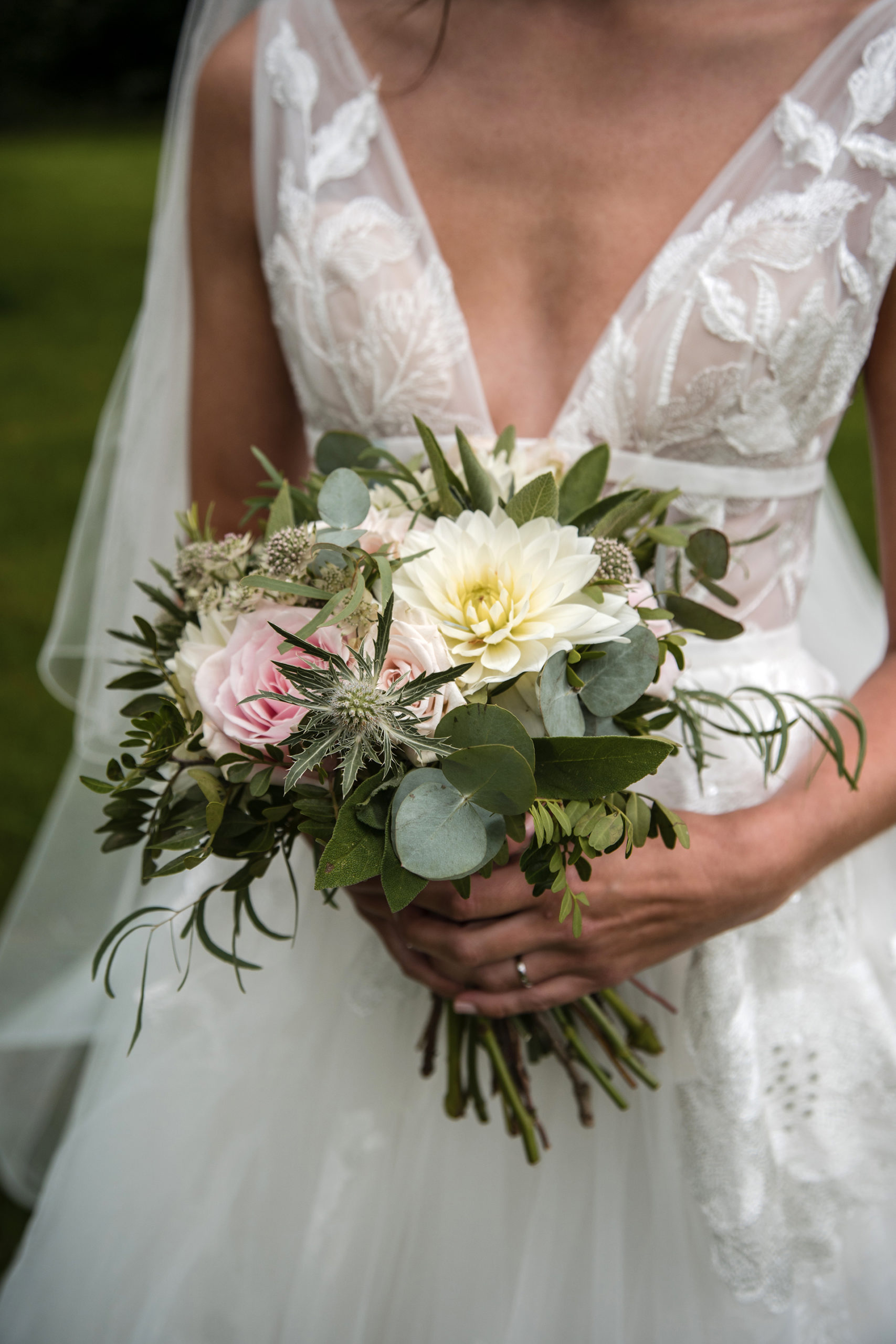 alison at her woodland wedding to matt