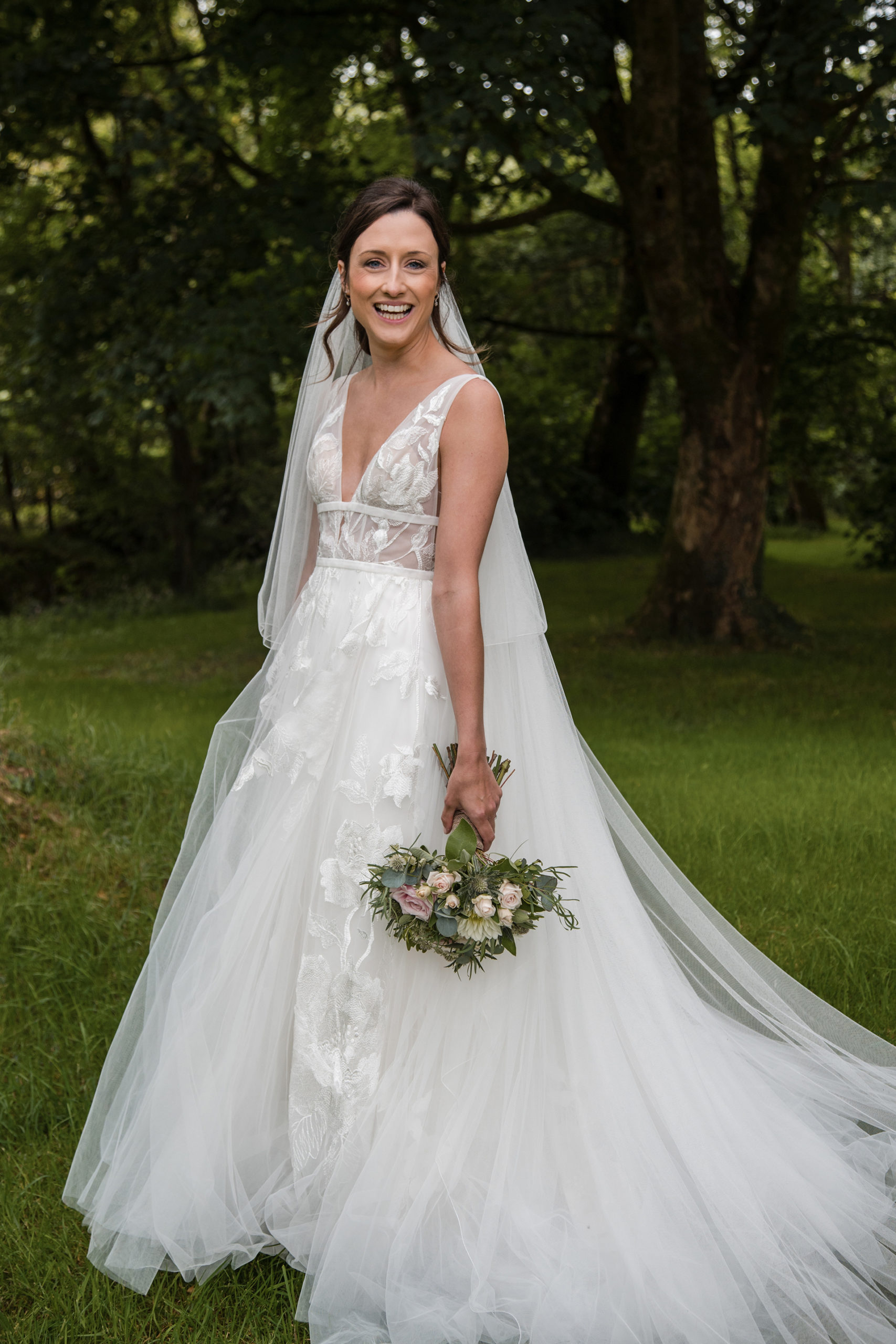alison at her woodland wedding to matt