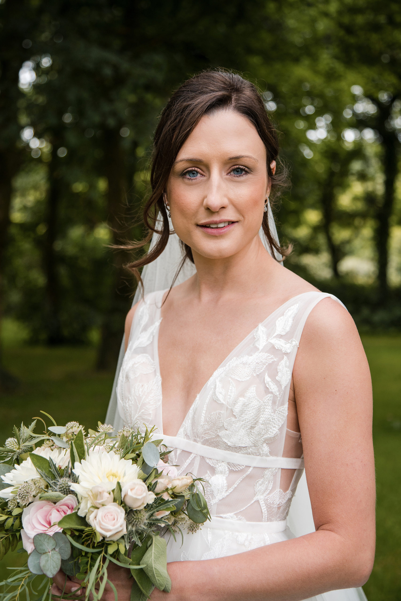 alison at her woodland wedding to matt