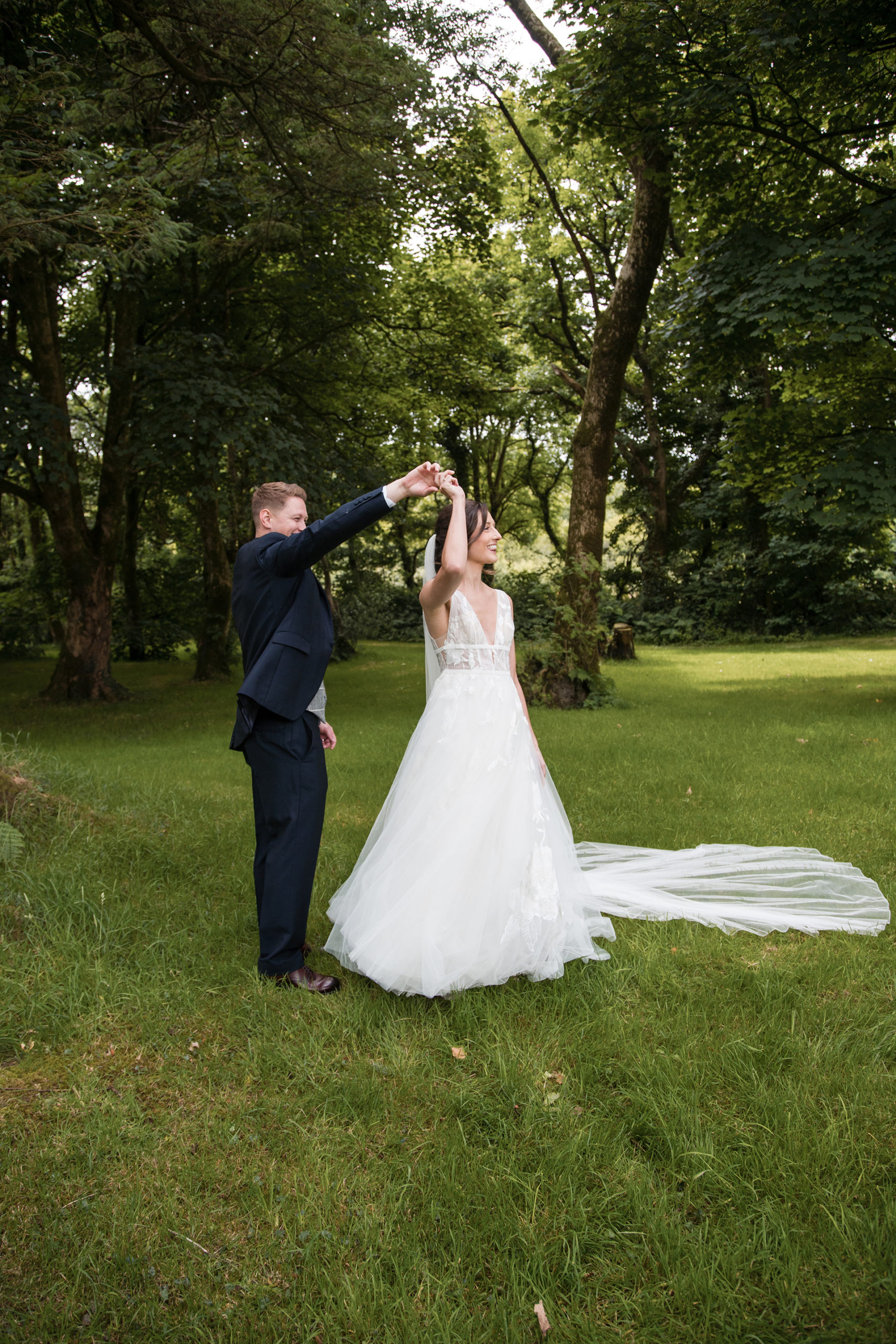 Alison and matt dancing at their woodland wedding wales