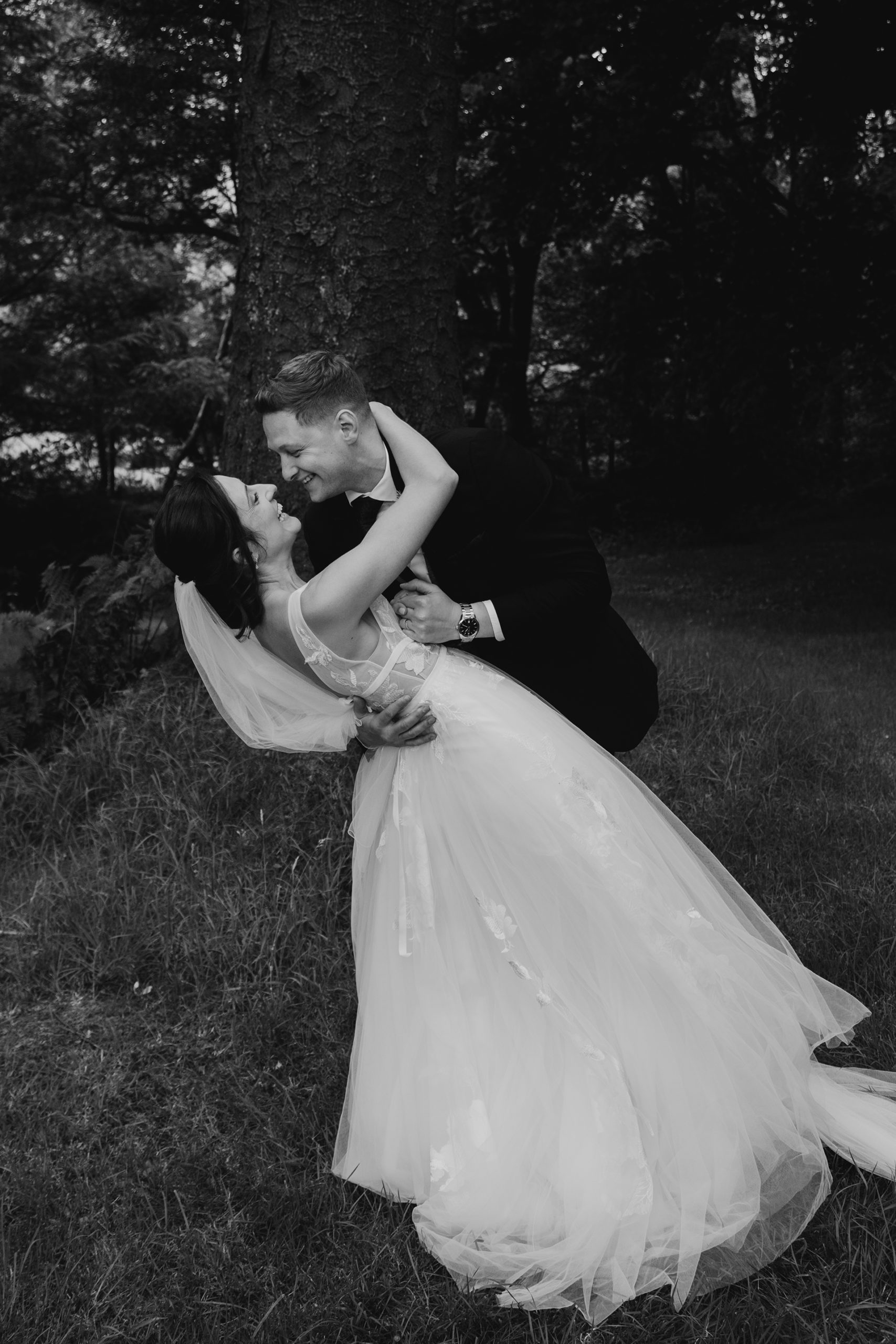 Alison and matt dancing at their woodland wedding wales