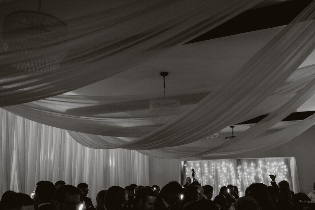 Draped engagement dinner set up in Pembrokeshire 