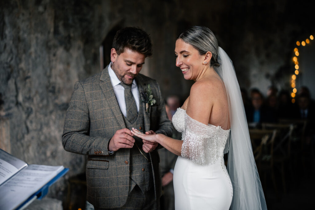 Manorbier Castle wedding venue on the Pembrokeshire coast, 12th-century courtyard ceremony space 