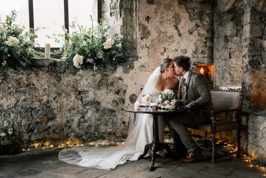 Manorbier Castle wedding venue on the Pembrokeshire coast, 12th-century courtyard ceremony space 