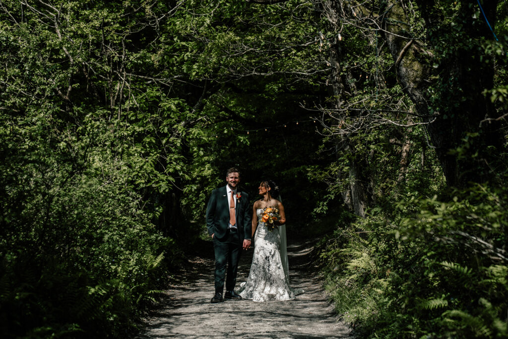 Fforest Farm wedding ceremony in the ancient quarry at Cilgerran, West Wales