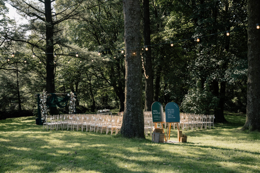 Gellifawr Woodland Retreat outdoor wedding ceremony in the Pembrokeshire National Park near Fishguard 