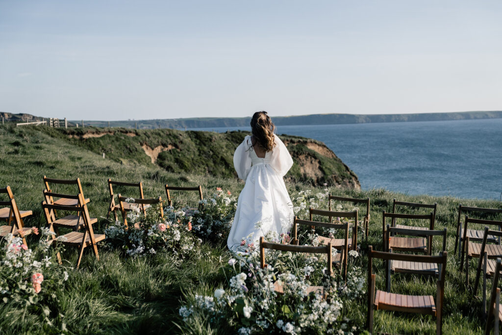 Nolton Coast Weddings clifftop tipi ceremony overlooking St Brides Bay, Pembrokeshire
